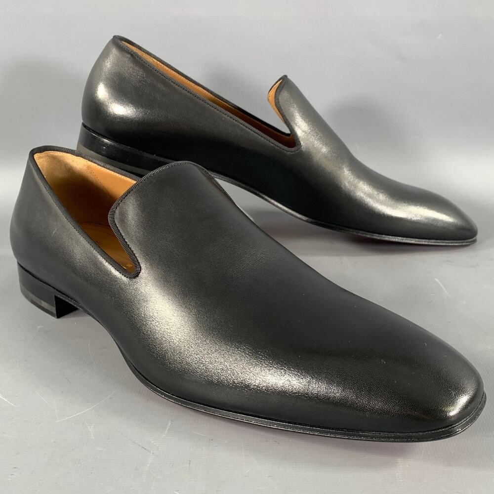 CHRISTIAN LOUBOUTIN Size 12 Black Red Solid Leather Flat Loafers